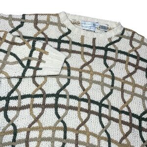 Vintage Geoffrey‎ Beene Hand Knit Sweater Medium Beige Coogi Style